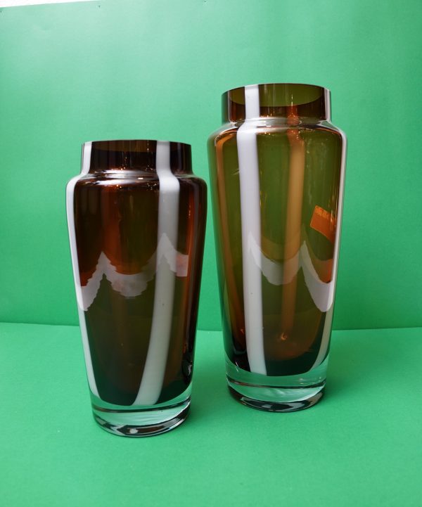 Brown Glass Vase Set with White Stripe – Modern Home Décor