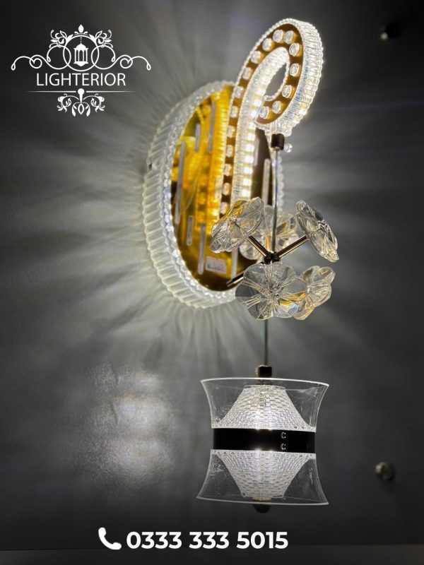 Gold Crystal LED Wall Light with Hanging Glass Shade