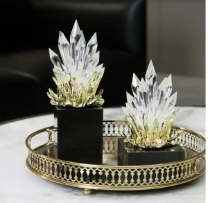 17750(2) Golden Flame and Crystal Cluster Sculptures