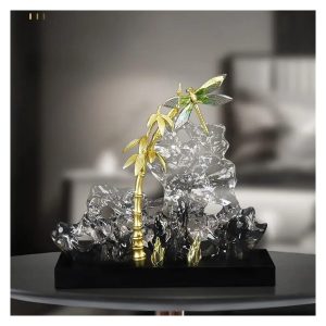 Elegant Crystal Bamboo & Dragonfly Sculpture