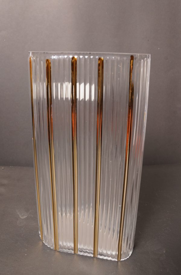 74 Clear Glass Vase with Golden Vertical Stripes