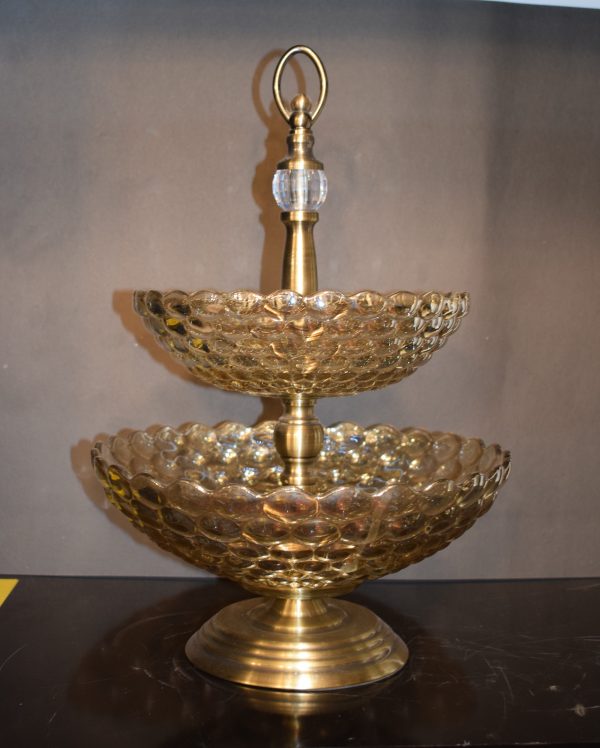 DSC_0392 Regal Two-Tier Honeycomb Glass Fruit Stand with Antique Gold Finish