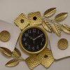 Contemporary Gold & White Designer Wall Clock with Leaf Motif
