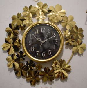 DSC_0690 Luxury Golden Floral Wall Clock with Gloss Finish