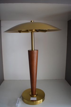 Mid-Century Modern Brass & Teak Table Lamp