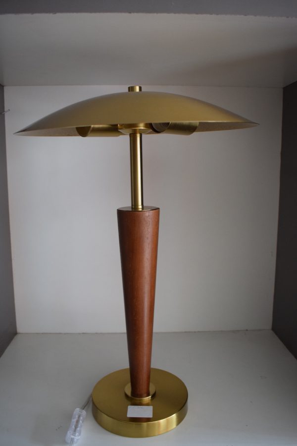 Mid-Century Modern Brass & Teak Table Lamp
