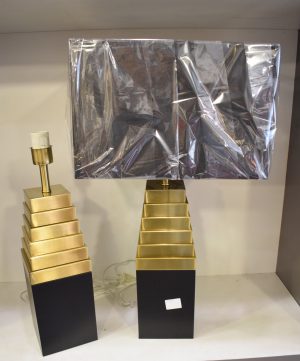 DSC_0851 Modern Black & Gold Pyramid Step Table Lamp-Pair