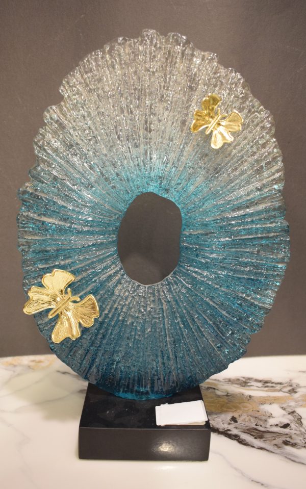 DSC_0904 Ocean Ripple Glass Sculpture with Golden Butterflies