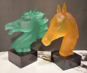 DSC_0906 Frosted Glass Horse Head Sculptures with Distinctive Manes