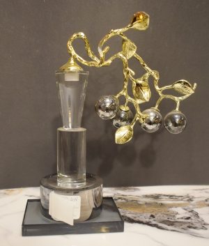 DSC_0907 Crystal Perfume Bottle with Gilded Vine & Glass Fruit Ornaments