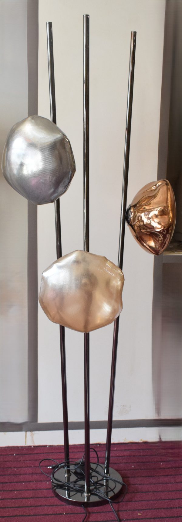 Modern Triple Globe Floor Lamp – Metallic Silver, Copper & Champagne Shades