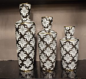 DSC_1061 Black & White Patterned Ceramic Vases with Gold Accents