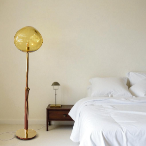 Screenshot_32 Amber Glass Floor Lamp with Polished Brass Base