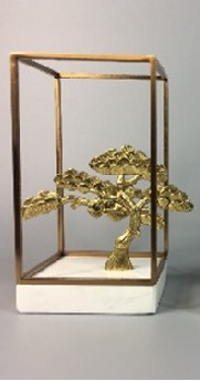Golden Bonsai Tree Sculpture in Geometric Frame