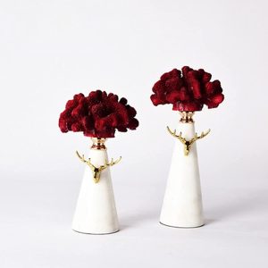 WhatsApp Image 2025-08-11 at 8.02.19 AM (2) Modern White Cone Vases with Golden Deer Heads and Red Floral Tops